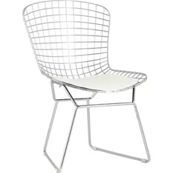 Стул обеденный Stool Group Bertoia хромированный с белой подушкой