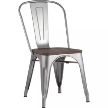 Стул Stool Group Tolix серебристый матовый + темное дерево YD-H440B-W YG-15