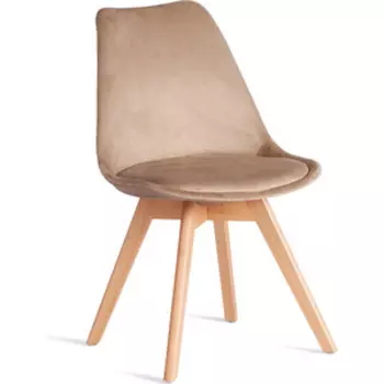 Стул TetChair TULIP SOFT (mod. 053V) / 1 шт. в упаковке, дерево/пластик/вельвет, Бежевый (HLR 12)/натуральный