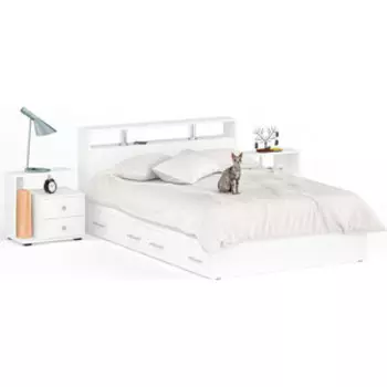 Кровать СВК Камелия 120х200 с ящиками, две тумбы, белый (1022172)