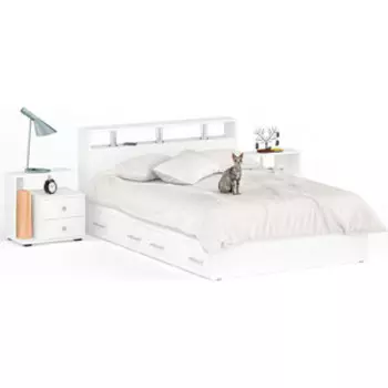 Кровать СВК Камелия 140х200 с ящиками, две тумбы, белый (1022174)