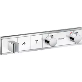 Термостат для ванны Hansgrohe RainSelect на два выхода, с механизмом, белый/хром (15355400, 15310180)