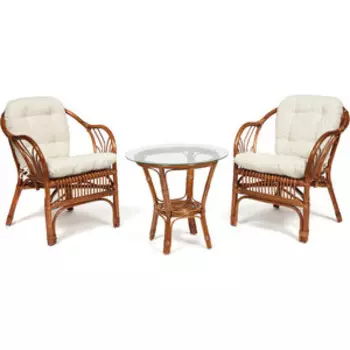 Террасный комплект (2 кресла + стол) TetChair Bogota с подушками ротанг coco brown (коричневый кокос)