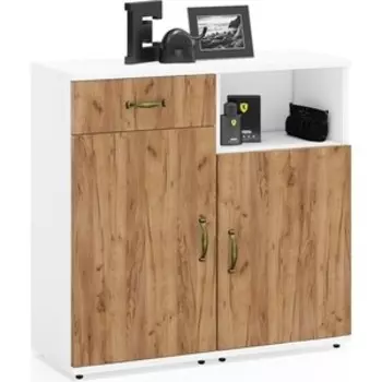 Тумба 3.15 + Тумба 3.19 Мебельный двор Лидер-8 , белый шагрень/крафт золото (1028468)