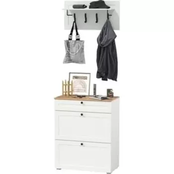 Тумба для обуви Моби Остин 16.121 + 15.12 Вешалка, цвет белый шагрень/дуб крафт золотой (1027966)