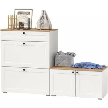 Тумба для обуви Моби Остин 16.121 + 13.257 Тумба, цвет белый шагрень/дуб крафт золотой (1027954)