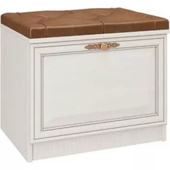 Тумба для обуви Олимп Габриэлла М06 вудлайн кремовый / ПВХ сандал белый / профиль аруша венге патина / ткань велюр бронза / осн.