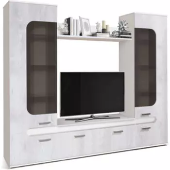 Тумба для радиоаппаратуры Олимп Олимп - М02 белый/бетон пайн белый/стекло тонированное