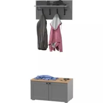 Тумба Моби Остин 13.257 + 15.12 Вешалка, цвет серый графит/дуб крафт золотой (1027969)