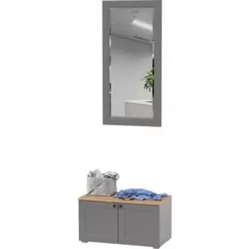 Тумба Моби Остин 13.257 + 17.03 Зеркало, цвет серый графит/дуб крафт золотой (1027963)