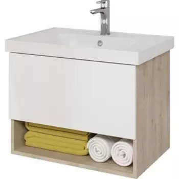 Тумба под раковину Dreja Perfecto 70 с ящиком, дуб эврика/белый глянец (99.0812)
