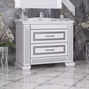 Тумба под раковину Opadiris Оникс 100 белая глянцевая, патина серебро (00-00003527)