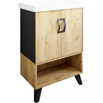 Тумба под раковину Sanflor Выборг 60 напольная, дуб крафт/золотой (C16293)