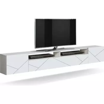 Тумба под телевизор ОЛМЕКО Тумба ''Прага'' (фасад ПВХ с фрезеровкой) New (белый / софт белый)