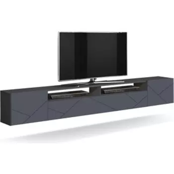 Тумба под телевизор ОЛМЕКО Тумба ''Прага'' (фасад ПВХ с фрезеровкой) New (диамант серый / софт графит)