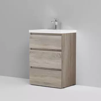 Тумба с раковиной Am.Pm Gem S 60 три ящика, светлый дуб (M91FSX0602OF, M90WCC0602WG)