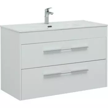 Тумба с раковиной Aquanet Августа 100 Flat два ящика, белый глянец (277509, 254365)