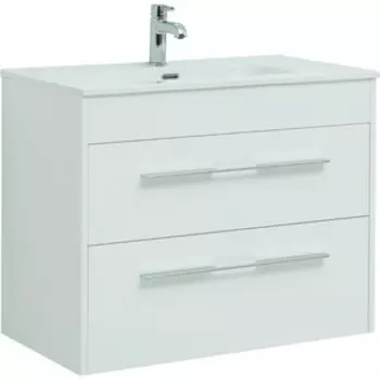 Тумба с раковиной Aquanet Августа 80 Flat два ящика, белый глянец (277508, 254364)