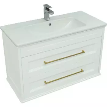 Тумба с раковиной Aquanet Бостон М 100 белая матовая, ручки золото (243781, 256639)