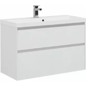 Тумба с раковиной Aquanet Гласс 100 белая (235664, 179392)