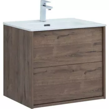 Тумба с раковиной Aquanet Lino 60 Flat два ящика, дуб веллингтон (287541, 254363)