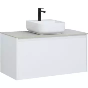 Тумба с раковиной Aquanet Nova Lite 100 один ящик, белый глянец/серая (242580, 257605, 211281)