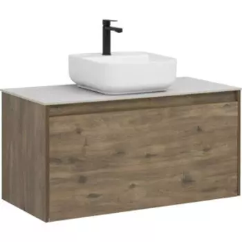 Тумба с раковиной Aquanet Nova Lite 100 один ящик, дуб рустикальный/серая (249520, 257605, 211281)