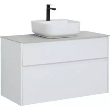 Тумба с раковиной Aquanet Nova Lite 100 два ящика, белый глянец/серая (242581, 257605, 211281)