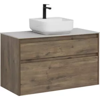 Тумба с раковиной Aquanet Nova Lite 100 два ящика, дуб рустикальный/серая (249521, 257605, 211281)