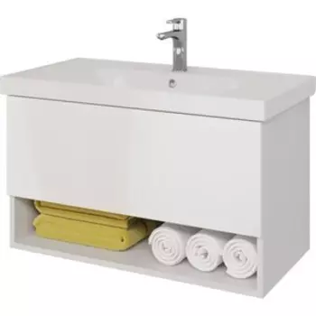 Тумба с раковиной Dreja Perfecto 90 с ящиком, белый глянец (99.0808, 641617)