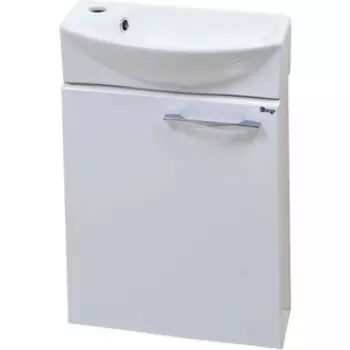 Тумба с раковиной Emmy Мия 46х22 левая, с ручкой хром, белая (mia46melbel-l, ER-5001)