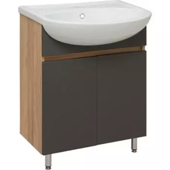 Тумба с раковиной Runo Лада 60 напольная, дуб серый/графит (00-00001165, 4620008192772)