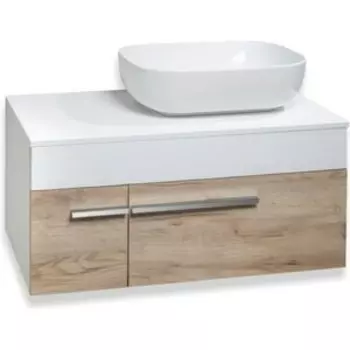 Тумба с раковиной Runo Вудлайн 85х45 крафтовый дуб (00-00001344, 00-00001365)