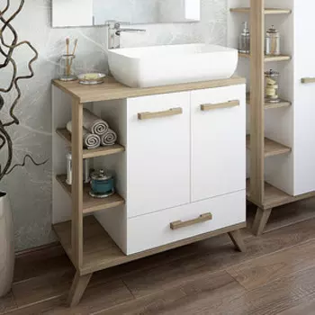 Тумба с раковиной Sanflor Ингрид 80 Plaza швейцарский вяз\белый (С12474)