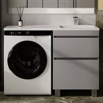 Тумба с раковиной Style line Даллас Леон 120 правая, напольная, серая (СС-00002450, СС-00002437)