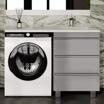 Тумба с раковиной Style line Даллас Леон 120 правая, 3 ящика, серая (СС-00002449, СС-00002437)