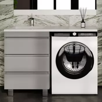 Тумба с раковиной Style line Даллас Леон 120 левая, 3 ящика, серая (СС-00002449, СС-00002436)