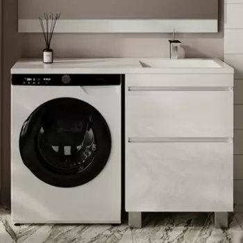 Тумба с раковиной Style line Даллас Леон 120 правая, напольная, белая (СС-00002438, СС-00002437)