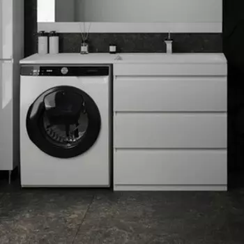Тумба с раковиной Style line Даллас Люкс 78 (140R) три ящика, под стиральную машину, белая (СС-00002221 + 2000949233376)