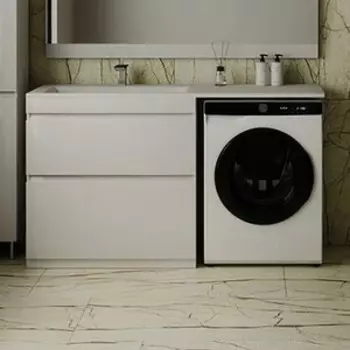 Тумба с раковиной Style line Даллас Люкс 88 (150L) напольная, под стиральную машину, белая (СС-00002303 + 2000949236421)