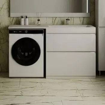 Тумба с раковиной Style line Даллас Люкс 88 (150R) напольная, под стиральную машину, белая (СС-00002303 + 2000949236438)