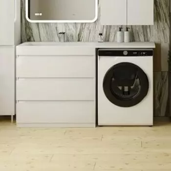 Тумба с раковиной Style line Даллас Люкс 88 (150L) три ящика, под стиральную машину, белая (СС-00002305 + 2000949236421)