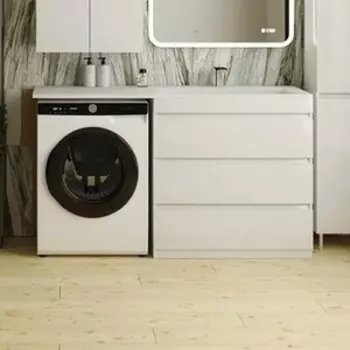 Тумба с раковиной Style line Даллас Люкс 88 (150R) три ящика, под стиральную машину, белая (СС-00002305 + 2000949236438)