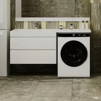 Тумба с раковиной Style line Даллас Люкс 88 (150L) подвесная, под стиральную машину, белая (СС-00002304 + 2000949236421)
