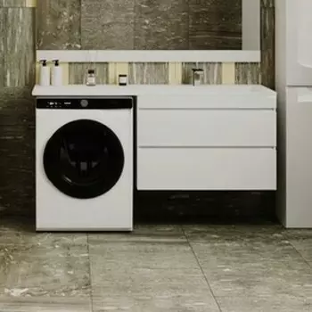 Тумба с раковиной Style line Даллас Люкс 88 (150R) подвесная, под стиральную машину, белая (СС-00002304 + 2000949236438)