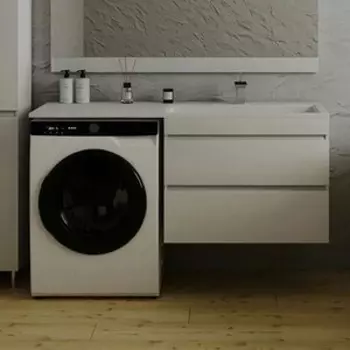 Тумба с раковиной Style line Даллас Люкс 78 (140R) подвесная, под стиральную машину, белая (СС-00002337 + 4627179377748)