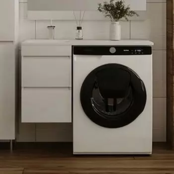 Тумба с раковиной Style line Даллас Люкс 38 (100L) подвесная, под стиральную машину, белая эмаль (СС-00002349 + 2000949237435)