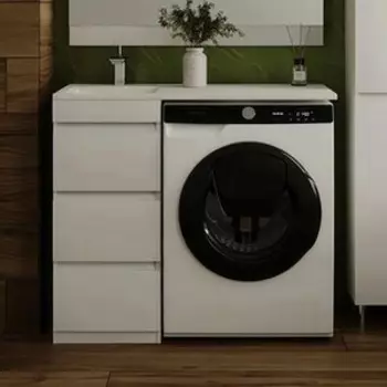 Тумба с раковиной Style line Даллас Люкс 38 (100L) три ящика, под стиральную машину, белая (АА00-000069 + 2000949237435)