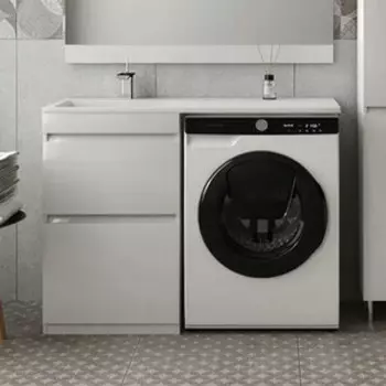 Тумба с раковиной Style line Даллас Люкс 53 (115L) напольная, под стиральную машину, белая (СС-00000515 + 2000949102207)