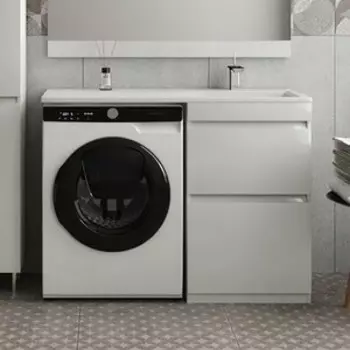 Тумба с раковиной Style line Даллас Люкс 53 (115R) напольная, под стиральную машину, белая (СС-00000515 + 2000949102214)